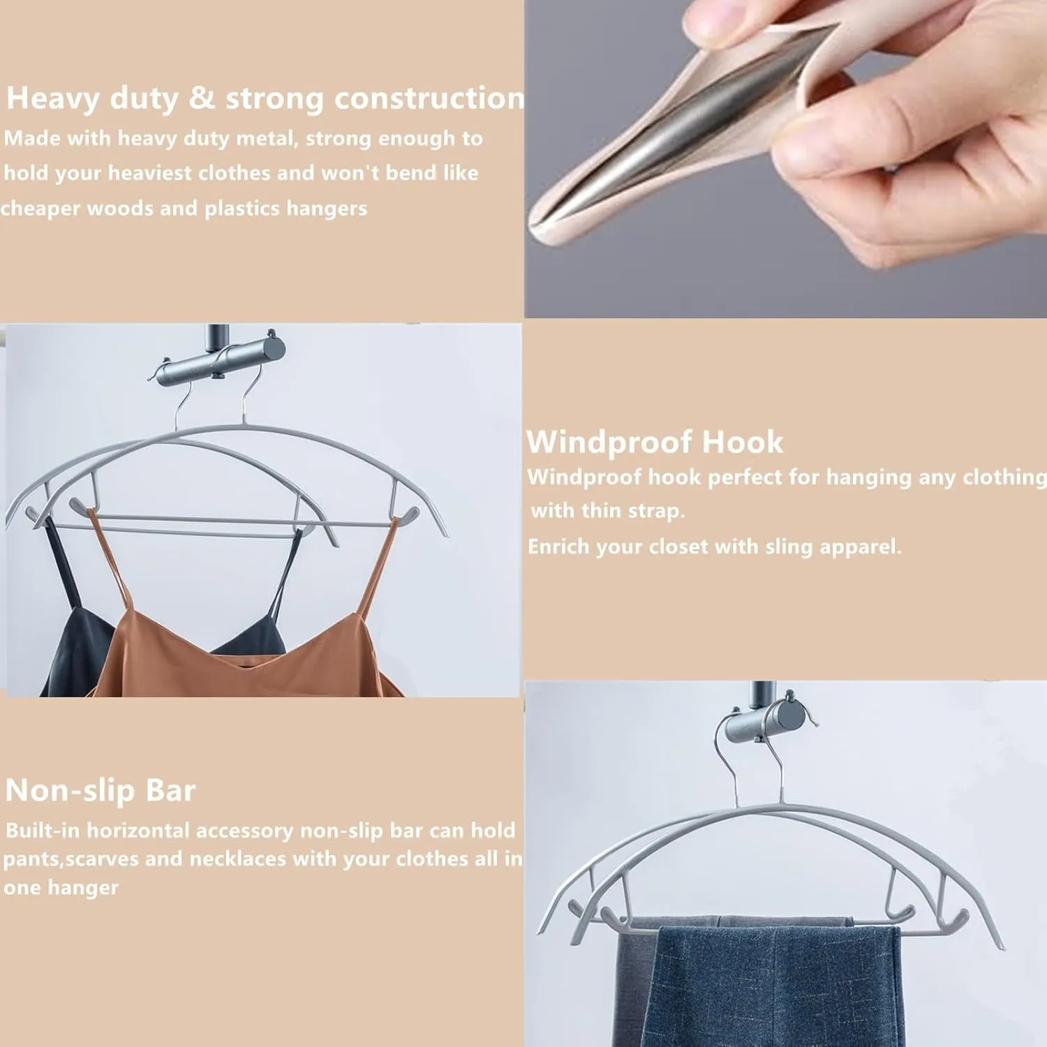 16.5 Inch Pack of 20 No Shoulder Bumps Non-Slip Rubber Coating Contour Metal No Bumps Hanger, Sweater Hanger, Suit Hanger with Pants Bar (Silver, 20)