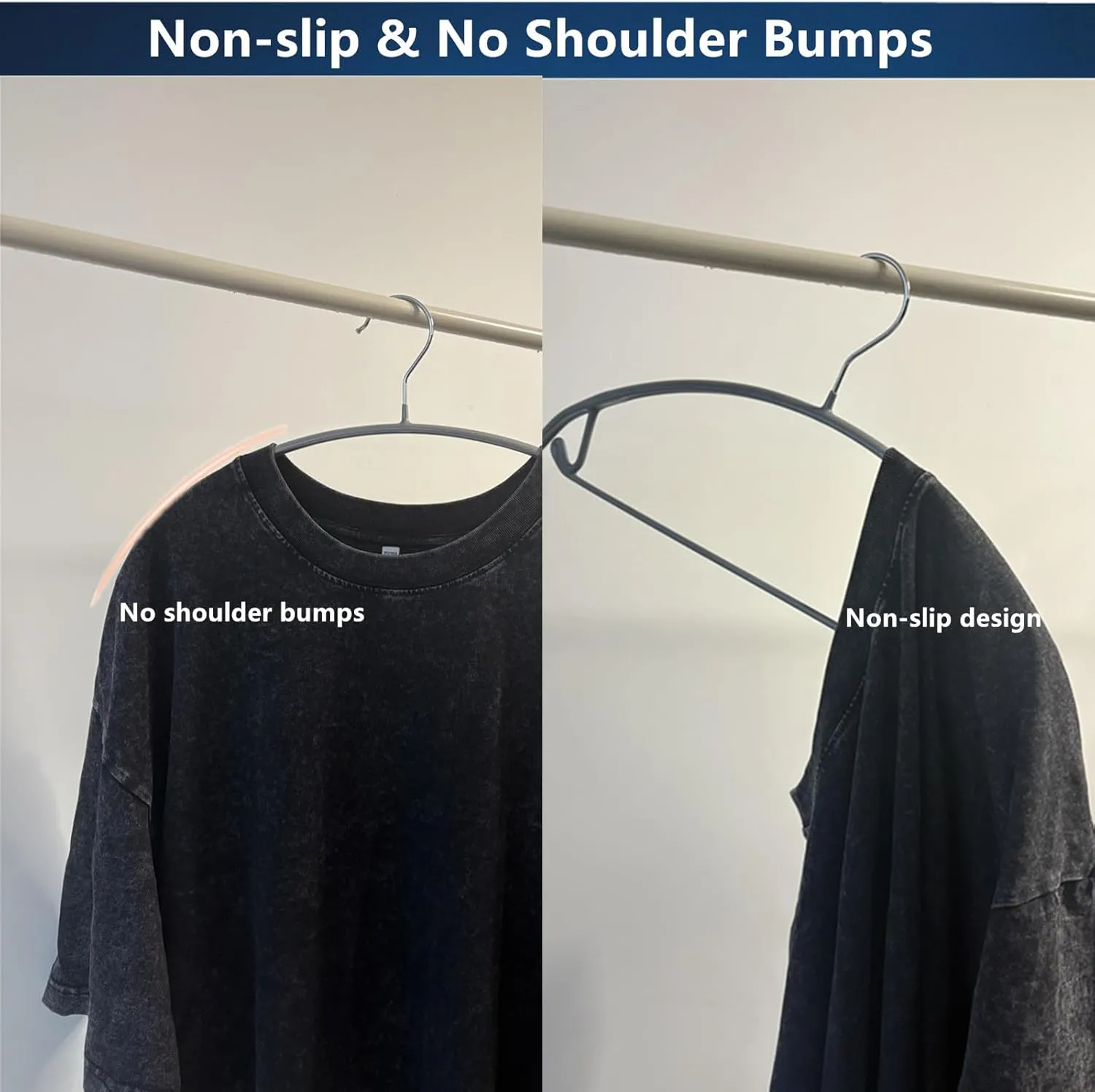16.5 Inch Pack of 20 No Shoulder Bumps Non-Slip Rubber Coating Contour Metal No Bumps Hanger, Sweater Hanger, Suit Hanger with Pants Bar (Silver, 20)