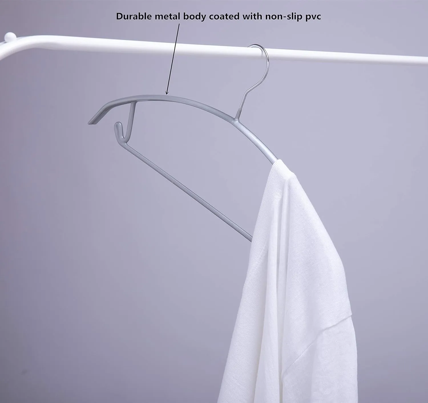 16.5 Inch Pack of 20 No Shoulder Bumps Non-Slip Rubber Coating Contour Metal No Bumps Hanger, Sweater Hanger, Suit Hanger with Pants Bar (Silver, 20)