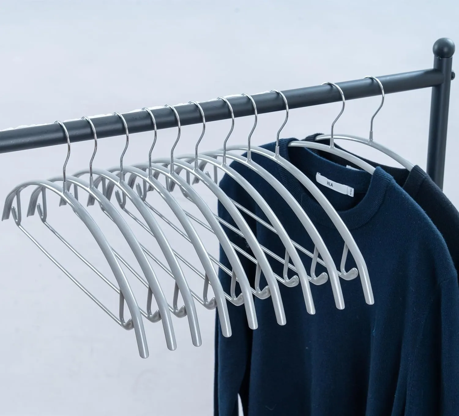 16.5 Inch Pack of 20 No Shoulder Bumps Non-Slip Rubber Coating Contour Metal No Bumps Hanger, Sweater Hanger, Suit Hanger with Pants Bar (Silver, 20)