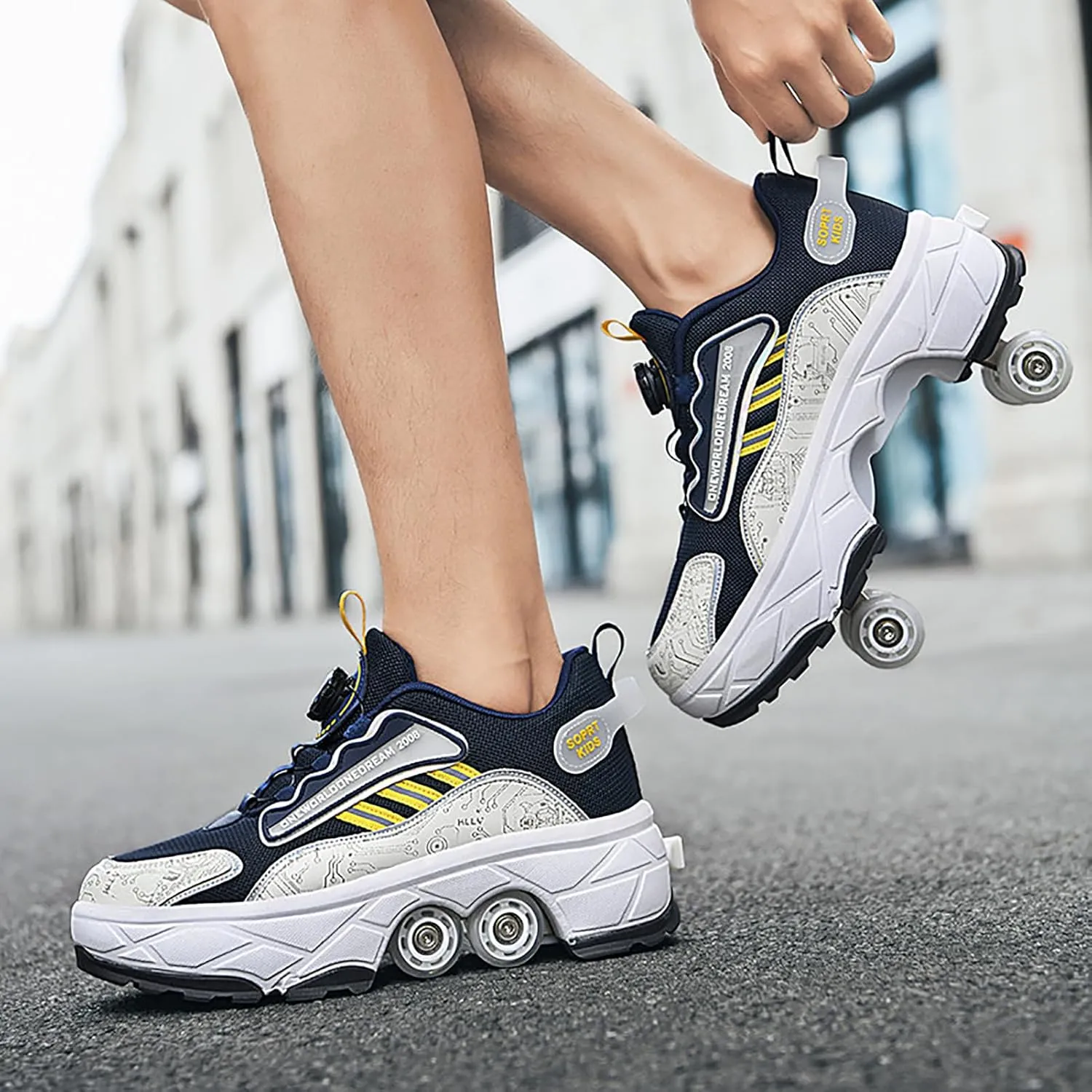 2 in 1 Deformation Roller Shoes, Roller Skate Shoes Outdoor with Detachable Brake Removable Pulley Skates Sneakers Skating Parkour with Wheels for Girls Boys