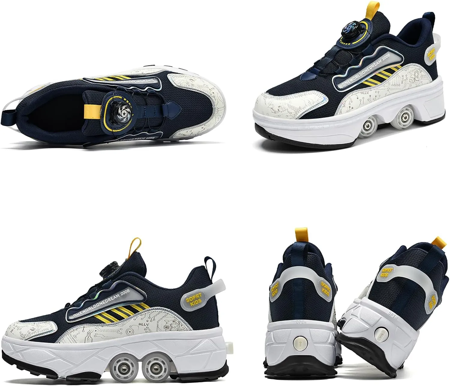 2 in 1 Deformation Roller Shoes, Roller Skate Shoes Outdoor with Detachable Brake Removable Pulley Skates Sneakers Skating Parkour with Wheels for Girls Boys