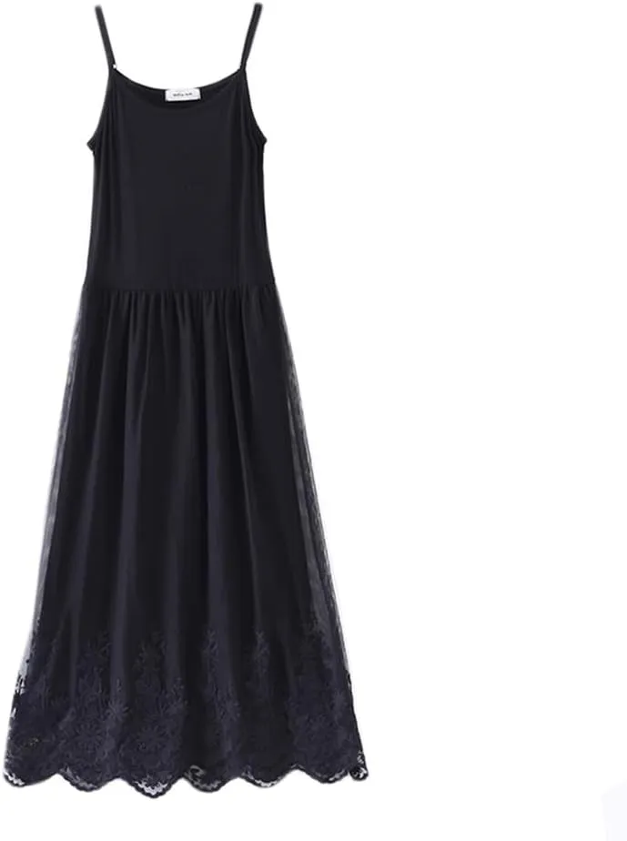 2 Pieces Women Long Full Slip Extender with Floral Lace Trim for Under Dresses