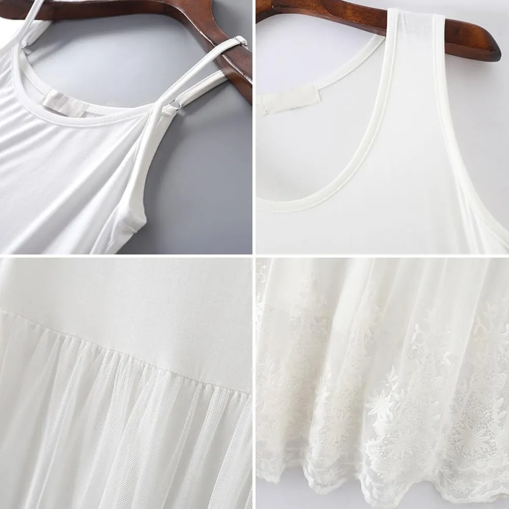 2 Pieces Women Long Full Slip Extender with Floral Lace Trim for Under Dresses