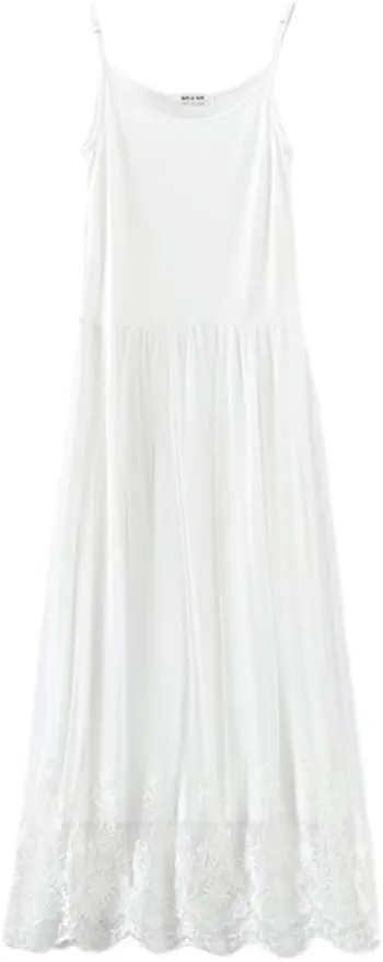 2 Pieces Women Long Full Slip Extender with Floral Lace Trim for Under Dresses