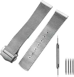 20mm Metal Watch Band, compatible with Omega Seamaster Diver 300mm Watch - Titanium Deployment Clasp - 20 Mesh Bracelet/Strap for men