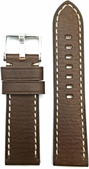 24mm Brown Leather Watch Band Compatible with Panerai Watch | Thick, Flat Padded Replacement Wrist Strap Bracelet with Contrasting OffWhite Stitches that brings New Life to Any Watch (Mens Standard