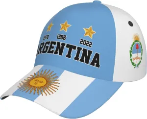 3 Stars 1978 1986 2022 Champions Argentina Baseball Cap Full Print Adult Unisex Adjustable Hat Soccer Fans Caps Black