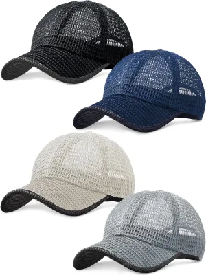 4 Pieces Summer Mesh Baseball Cap Breathable Full Cooling Hat Quick Dry Cool Hats Mesh Running Hat for Men Women