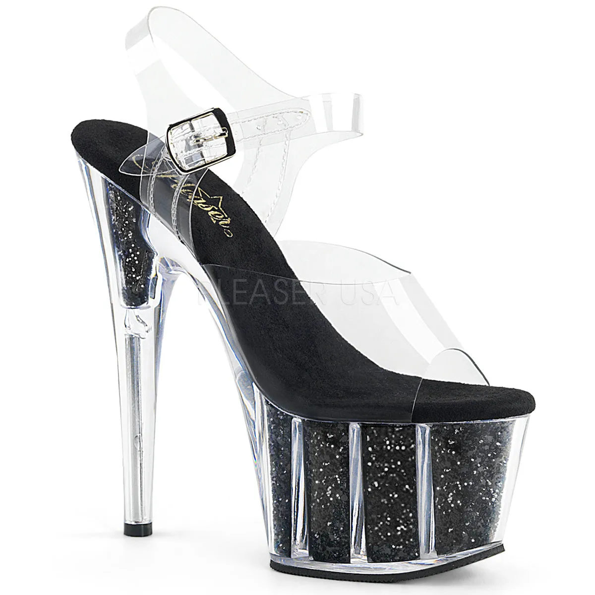 7 Inch Heel ADORE-708G Black Glitter