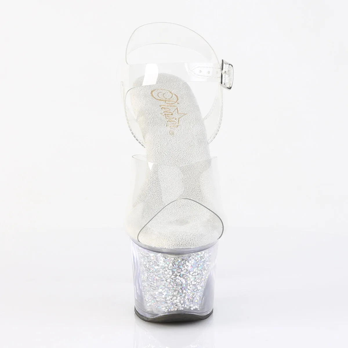 7 Inch Heel SKY-308RSI Clear Silver Rhinestone