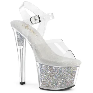 7 Inch Heel SKY-308RSI Clear Silver Rhinestone