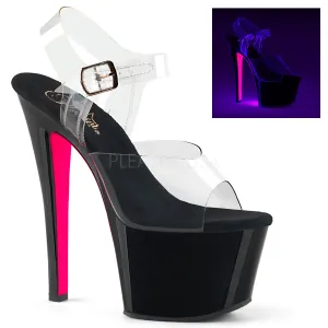 7 Inch Heel SKY-308TT Clear Black Neon Pink