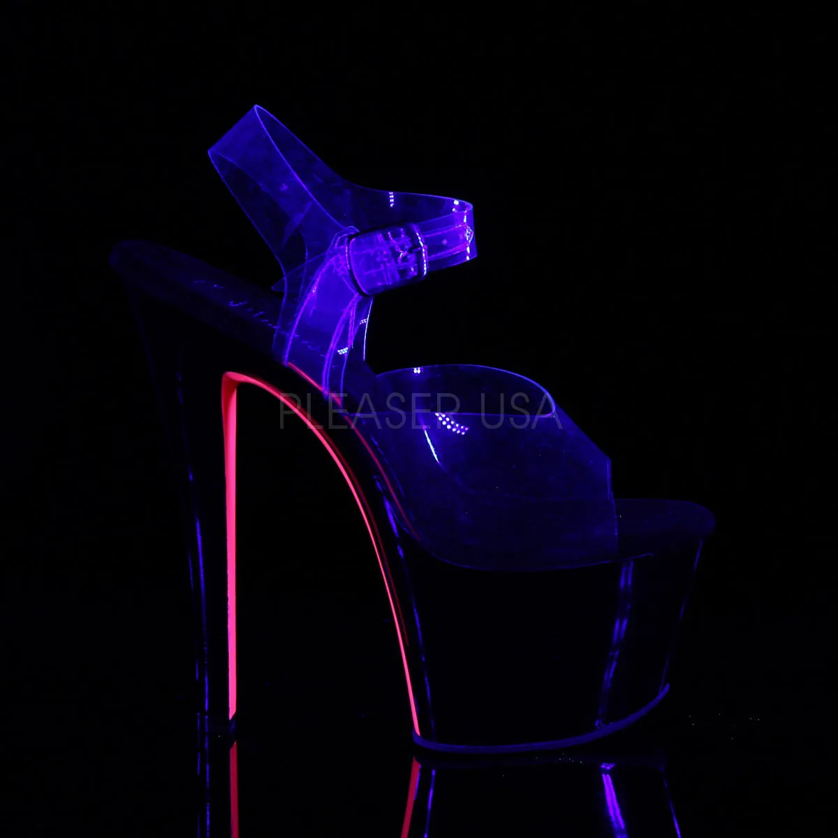 7 Inch Heel SKY-308TT Clear Black Neon Pink