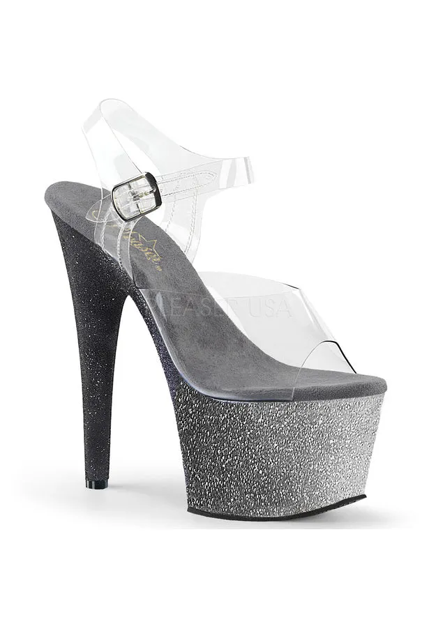 7" Heel, 2 3/4" Ombre Glittered PF Ankle Strap Sandal