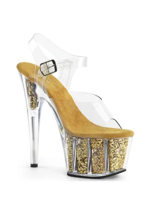 7" Heel, 2 3/4" PF Ankle Strap Sandal w/ Glitter Inserts