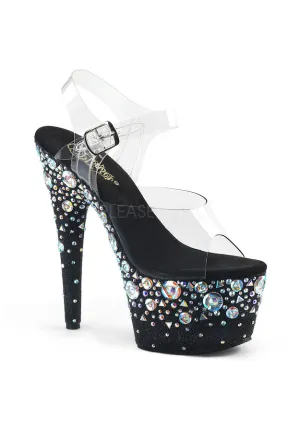 7" Heel, 2 3/4" PF Ankle Strap Sandal w/ Rose Patterns