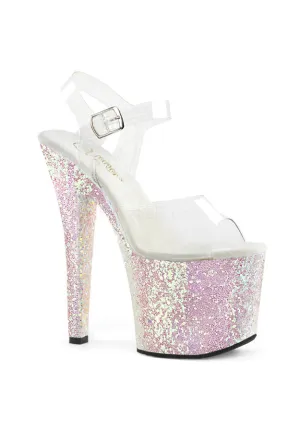 7" Heel, 3 1/4"Ankle Strap Sandal w/ Glitter Bottom