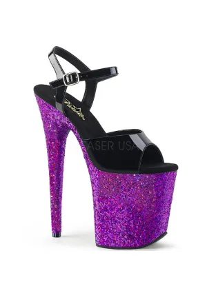 8" Heel, 4" PF Ankle Strap Sandal w/ Glitter Bottom