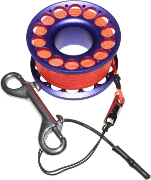 98FT SCUBA DIVING REEL – Aluminum Spool with Dual-Ended Snap, Vibrant Orange Anti-Twist Nylon Line, Large Center Opening & Hanging Buckle for Wreck/Reef Diving (PURPLE)
