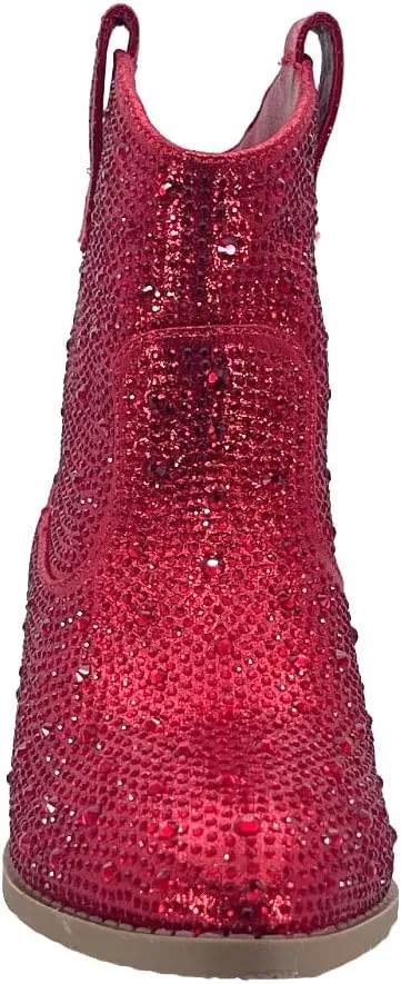 ABSOLEX Girl's Rhinestone Block Chunky Heel Ankle Bootie
