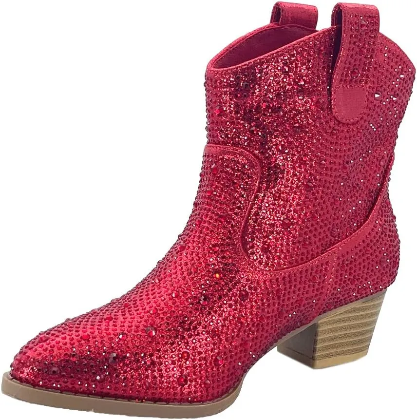 ABSOLEX Girl's Rhinestone Block Chunky Heel Ankle Bootie