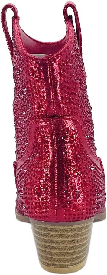 ABSOLEX Girl's Rhinestone Block Chunky Heel Ankle Bootie