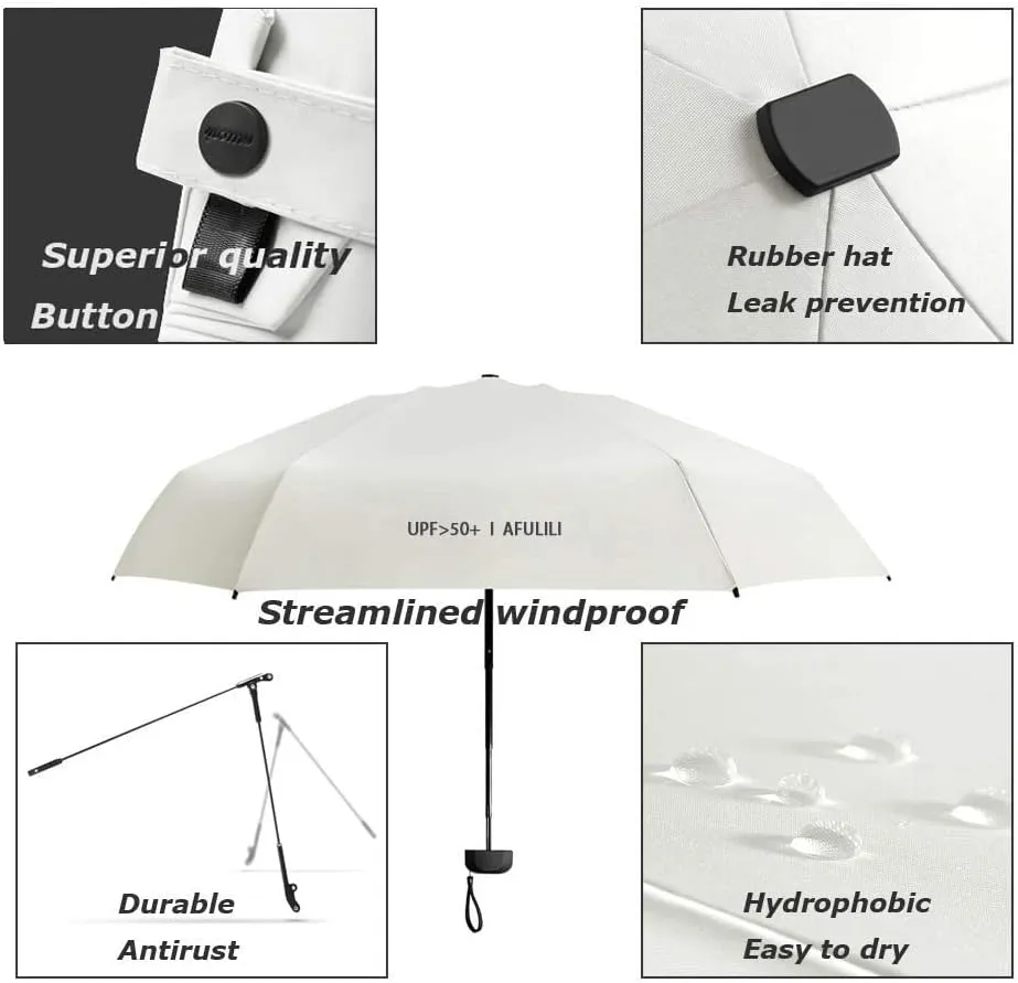AFULILI Small Compact Travel Umbrella UV Protection Mini Umbrella Perfect for Travel Lightweight Portable Parasol Outdoor Sun & Rain Umbrellas