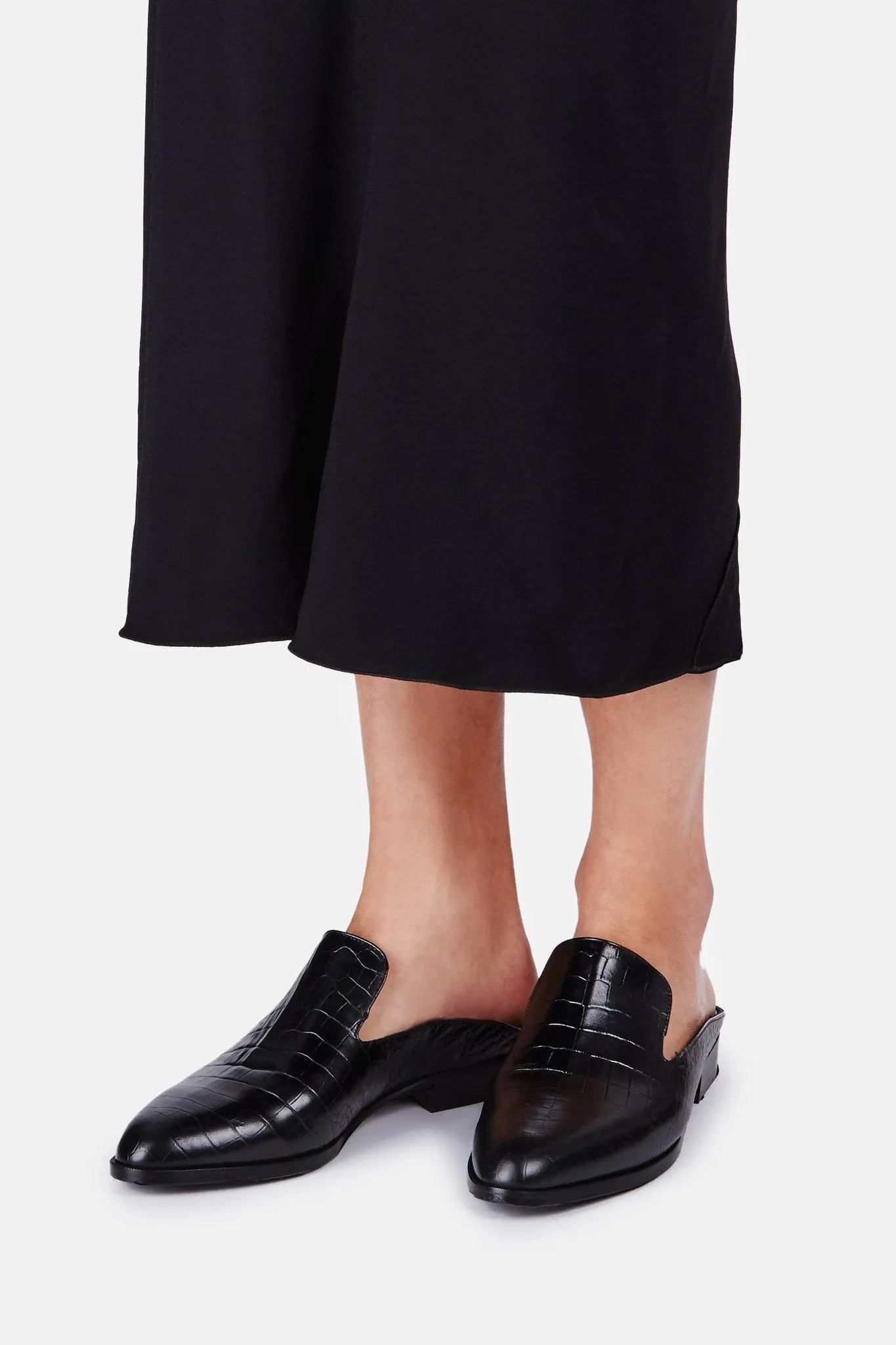 Alice Embossed Croc Mule - Black
