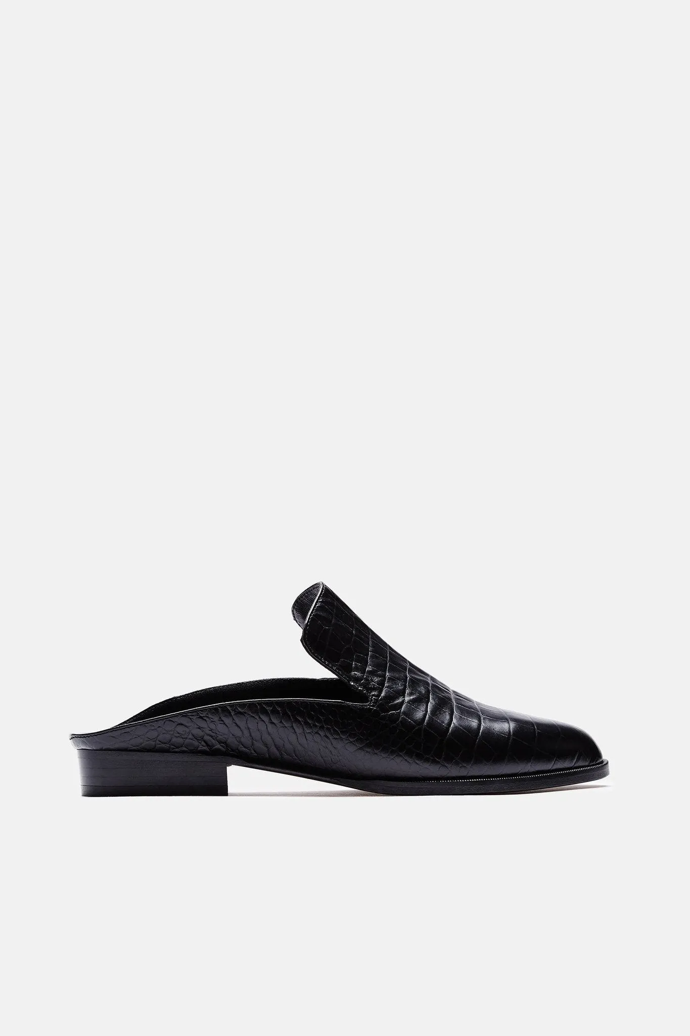 Alice Embossed Croc Mule - Black