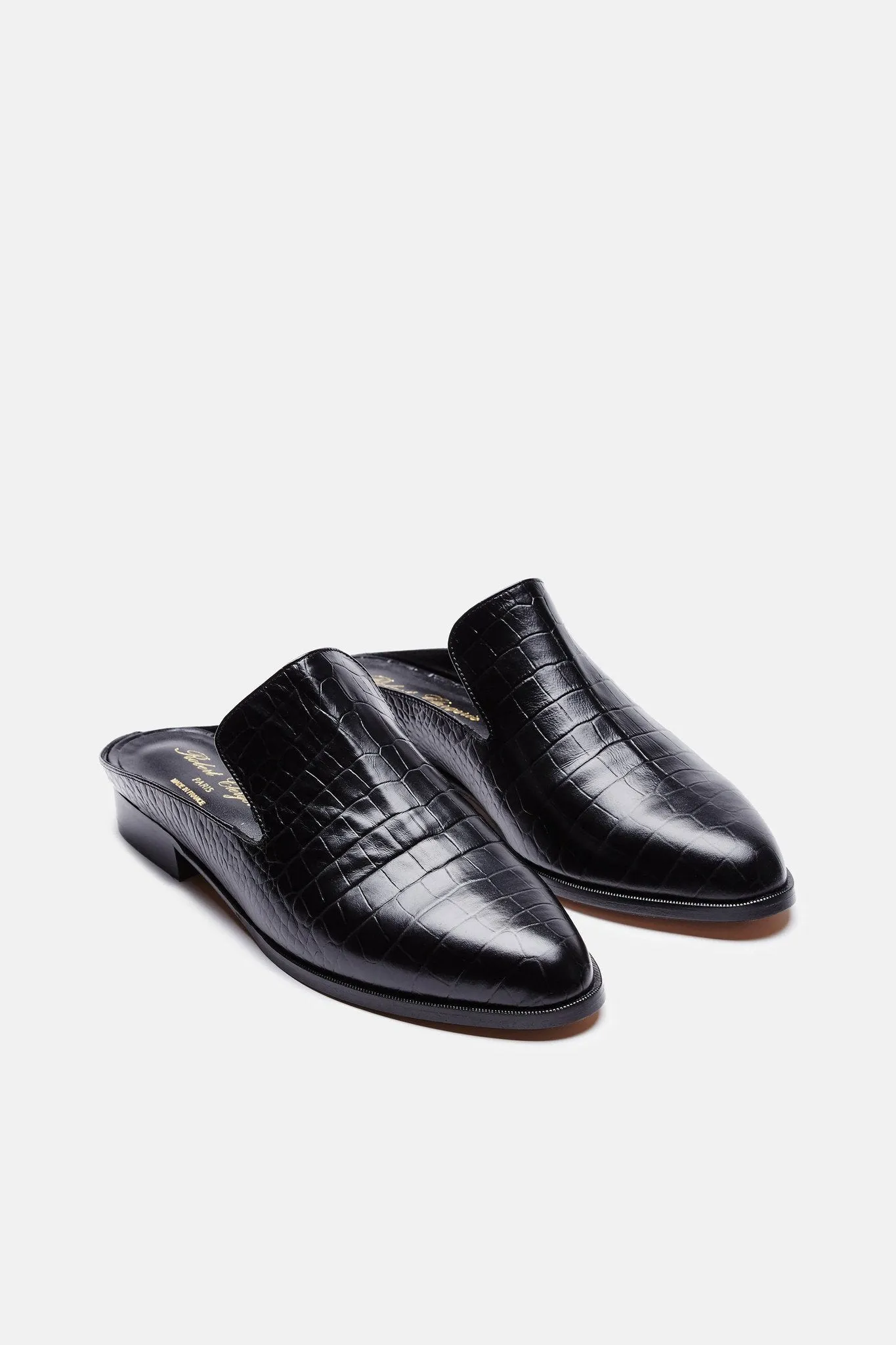 Alice Embossed Croc Mule - Black