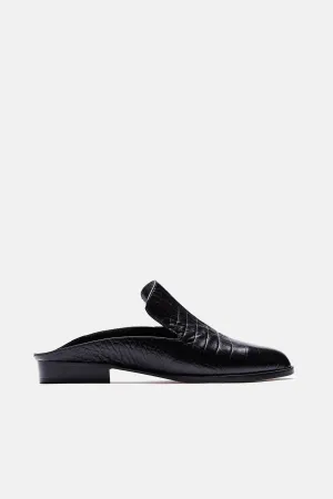 Alice Embossed Croc Mule - Black