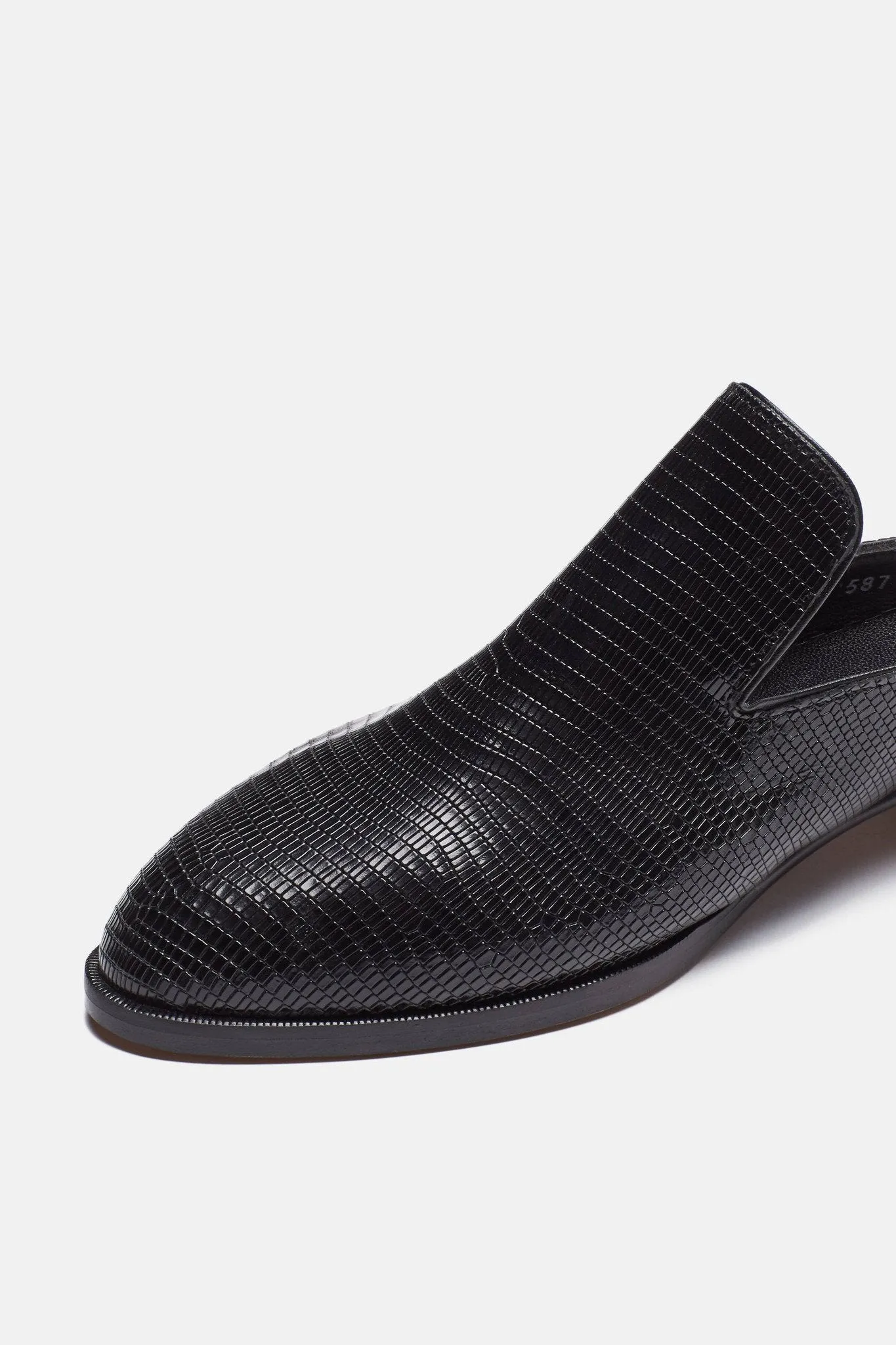 Alice Embossed Lizard Mule - Black