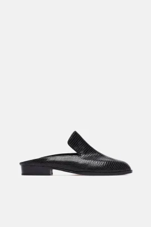 Alice Embossed Lizard Mule - Black