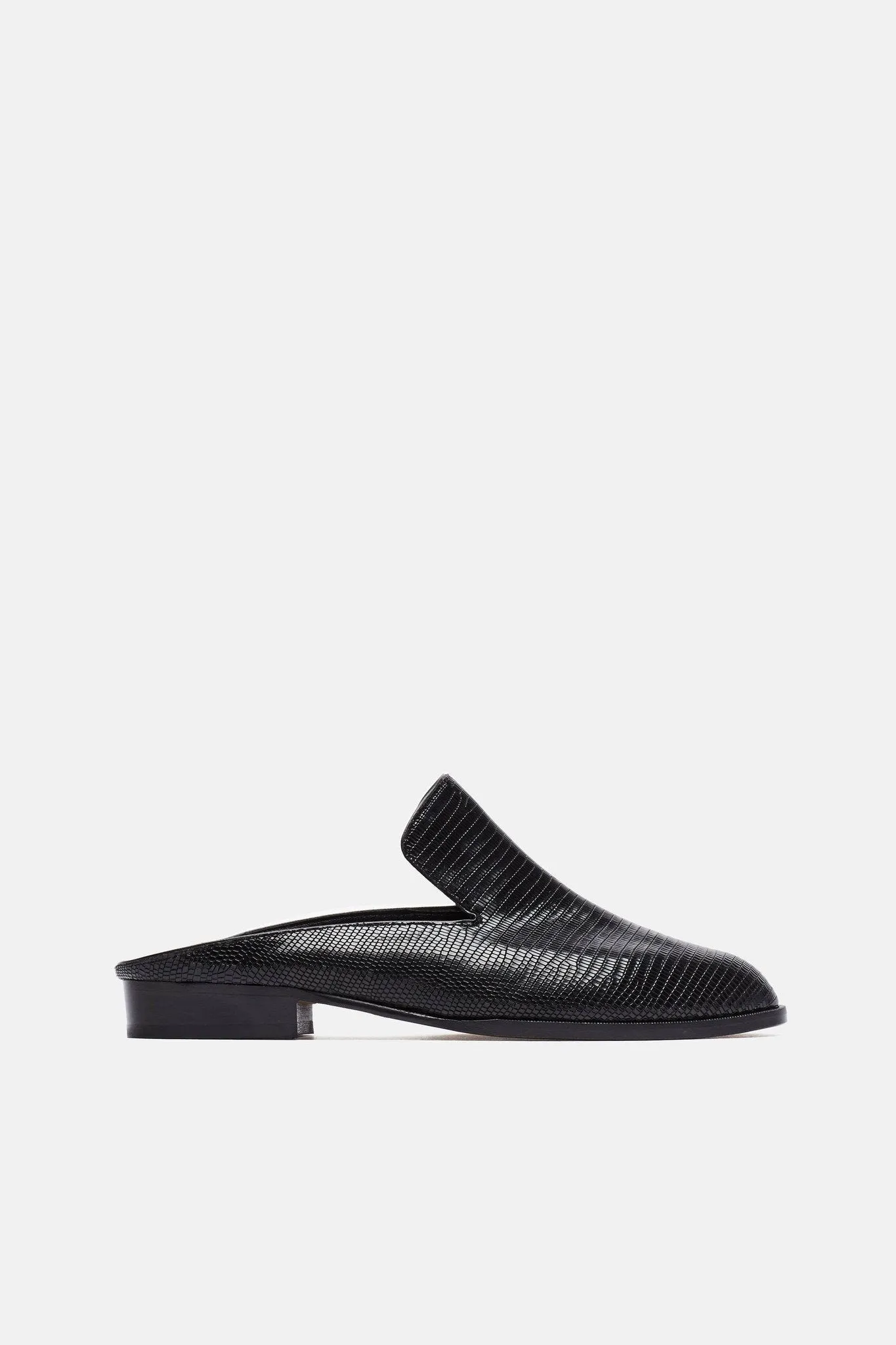 Alice Embossed Lizard Mule - Black