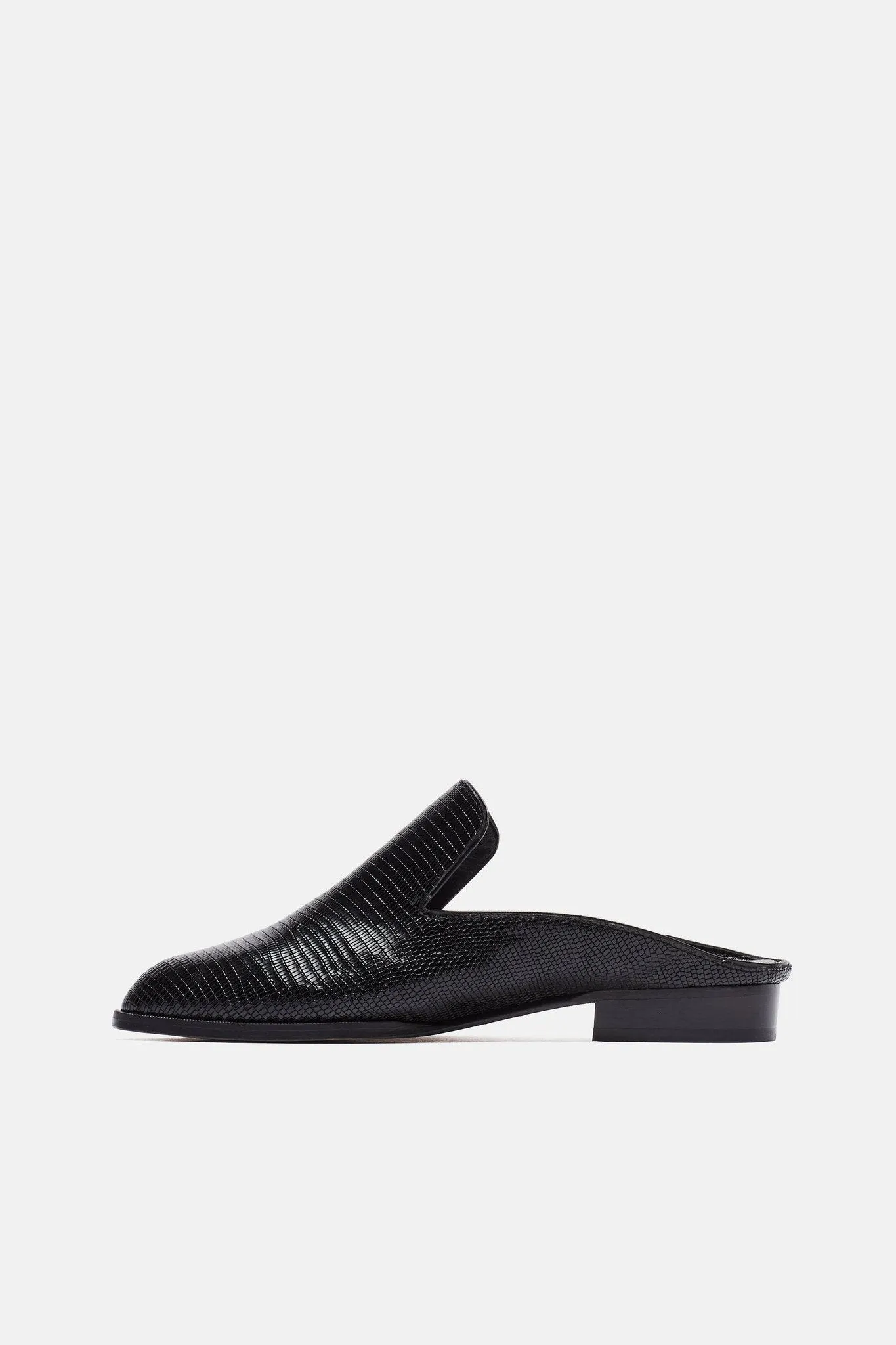 Alice Embossed Lizard Mule - Black