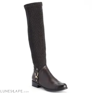AMANPREET Sock-Style Knee-High Equestrian Boot Low Block Heel