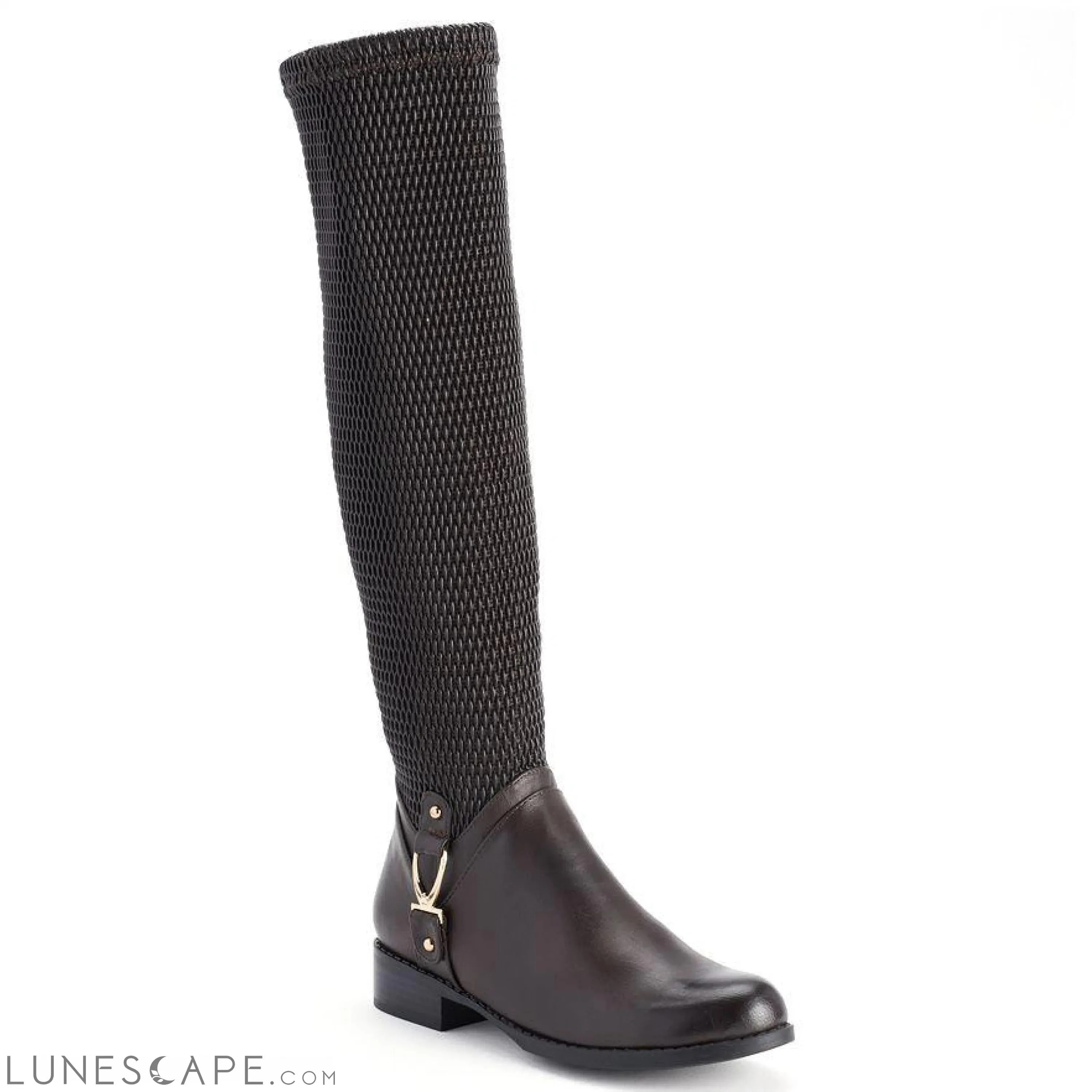 AMANPREET Sock-Style Knee-High Equestrian Boot Low Block Heel