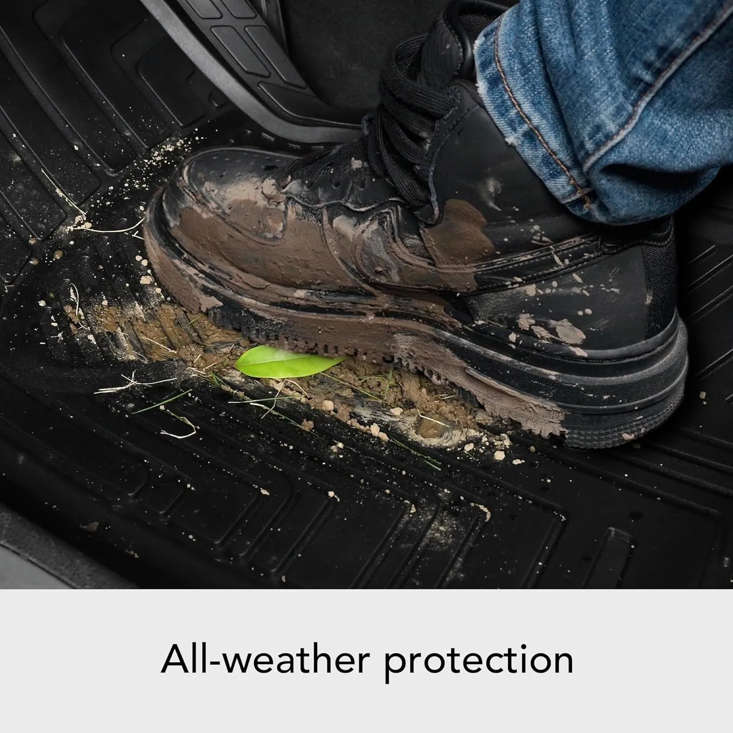 Amazon Basics 4-Piece Premium Rubber Floor Mat for Cars, SUVs and Trucks, All Weather Protection, Universal Trim to Fit, Black