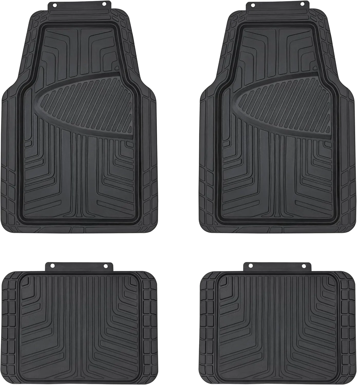 Amazon Basics 4-Piece Premium Rubber Floor Mat for Cars, SUVs and Trucks, All Weather Protection, Universal Trim to Fit, Black