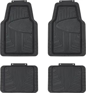 Amazon Basics 4-Piece Premium Rubber Floor Mat for Cars, SUVs and Trucks, All Weather Protection, Universal Trim to Fit, Black