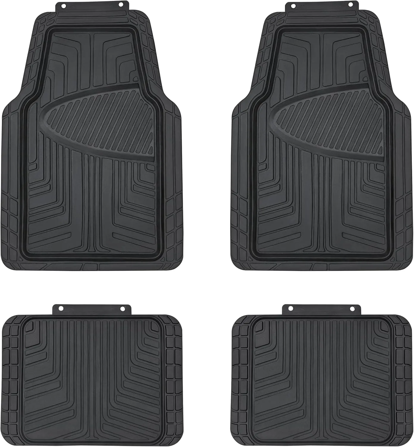 Amazon Basics 4-Piece Premium Rubber Floor Mat for Cars, SUVs and Trucks, All Weather Protection, Universal Trim to Fit, Black