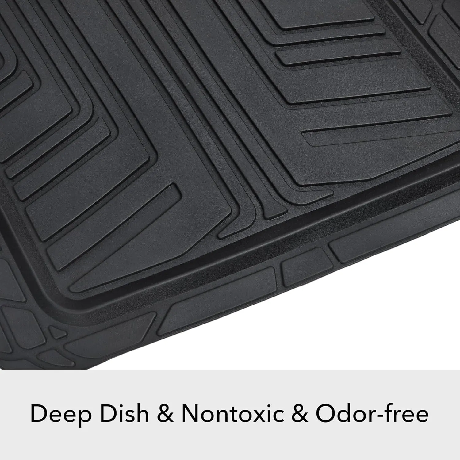 Amazon Basics 4-Piece Premium Rubber Floor Mat for Cars, SUVs and Trucks, All Weather Protection, Universal Trim to Fit, Black