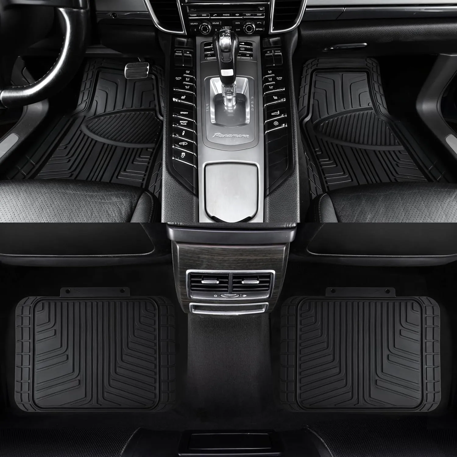 Amazon Basics 4-Piece Premium Rubber Floor Mat for Cars, SUVs and Trucks, All Weather Protection, Universal Trim to Fit, Black