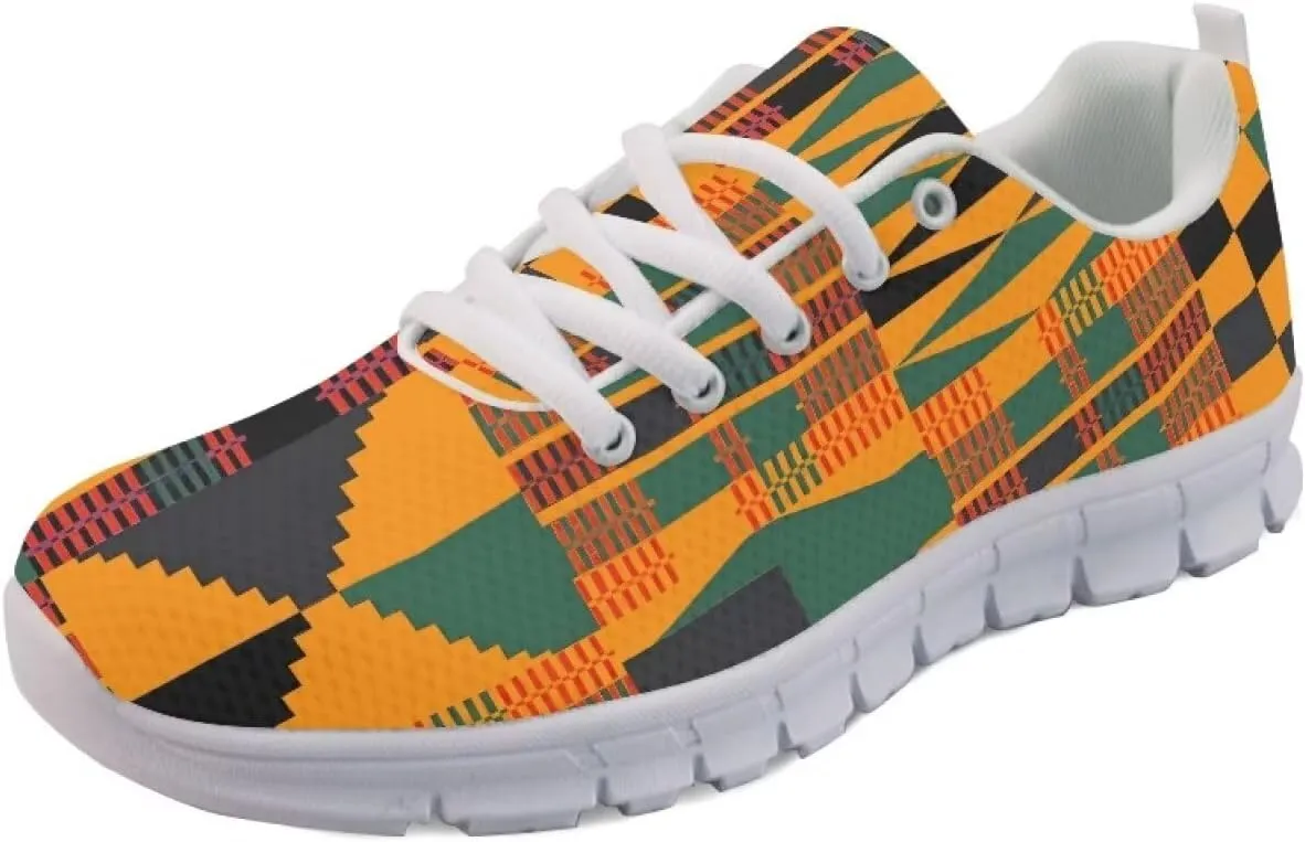 AmzPrint American Aztect Kente Ethnic Graphic Tribal Print White Sole African Shoes for Women Men Fashion Casual Sneaker