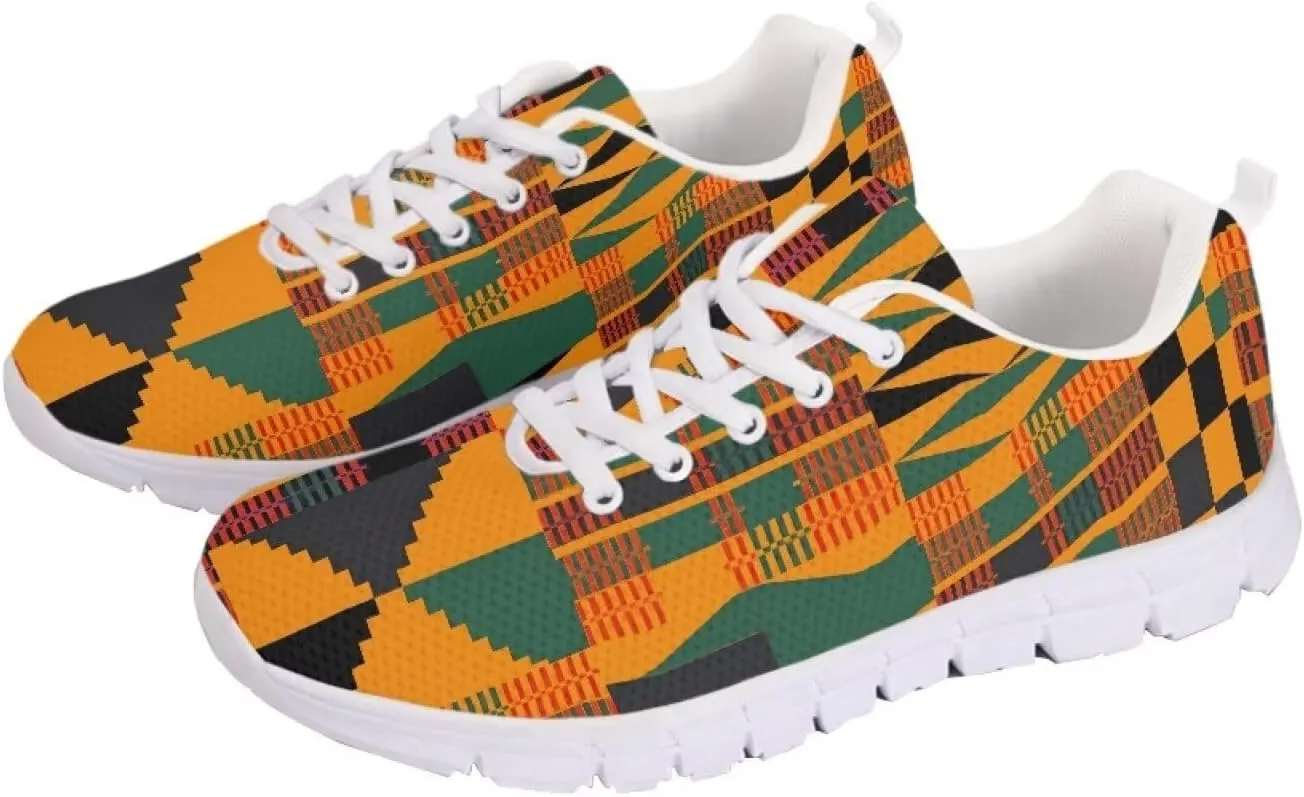 AmzPrint American Aztect Kente Ethnic Graphic Tribal Print White Sole African Shoes for Women Men Fashion Casual Sneaker