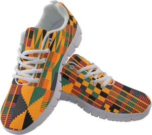 AmzPrint American Aztect Kente Ethnic Graphic Tribal Print White Sole African Shoes for Women Men Fashion Casual Sneaker