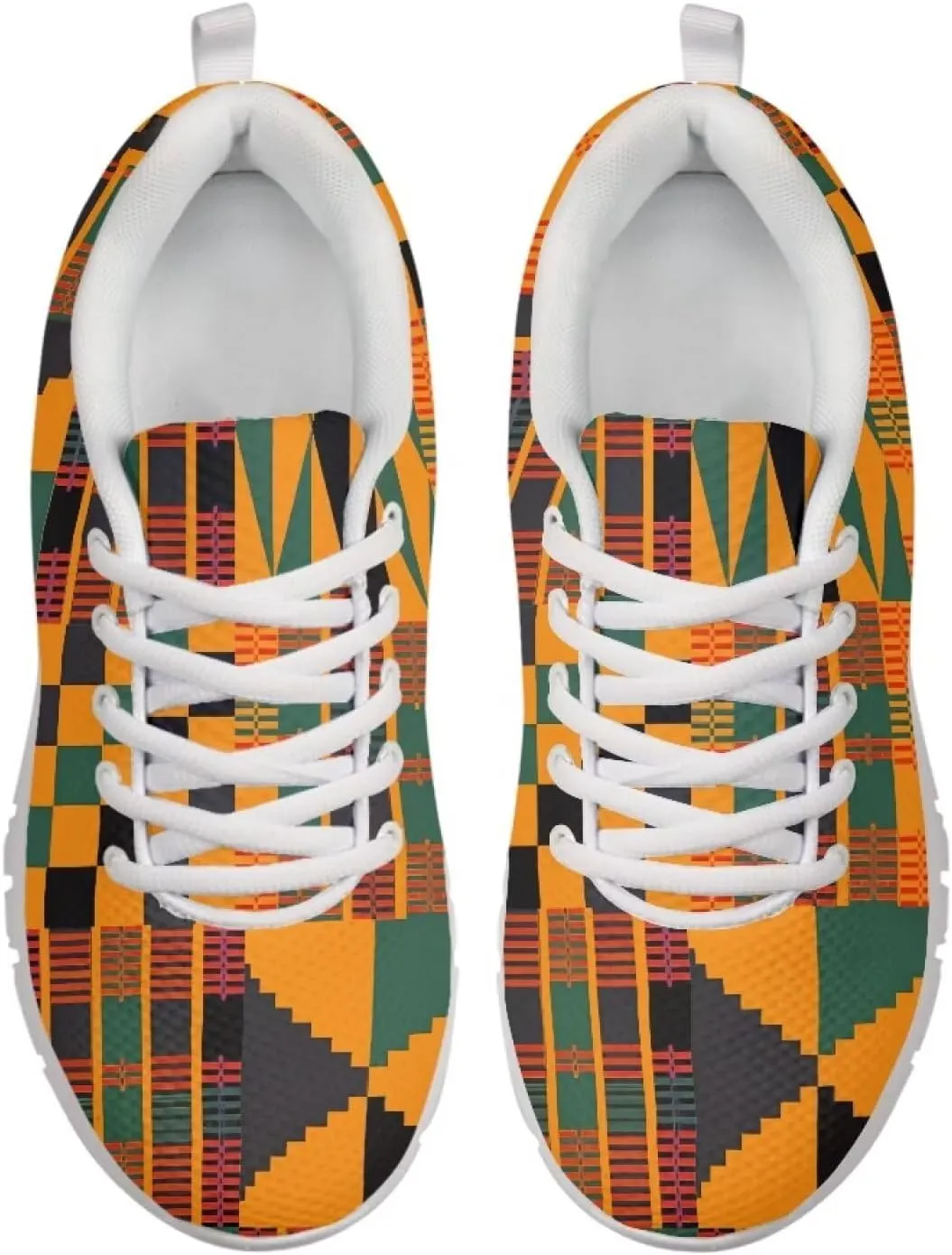 AmzPrint American Aztect Kente Ethnic Graphic Tribal Print White Sole African Shoes for Women Men Fashion Casual Sneaker