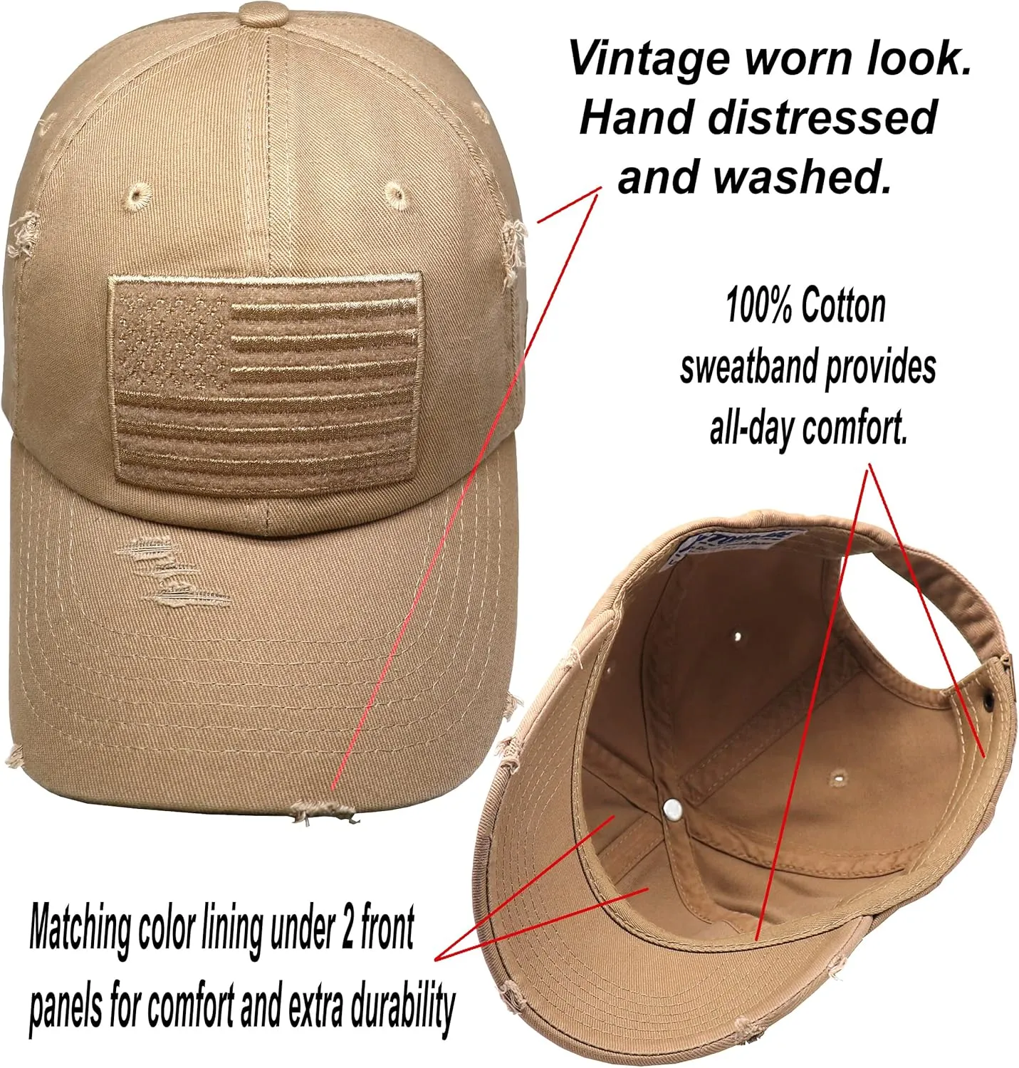 Antourage American Flag Unisex Baseball Hat for Men and Women | USA Flag Mesh Snapback Flat Visor Cap   2 Patriotic Patches