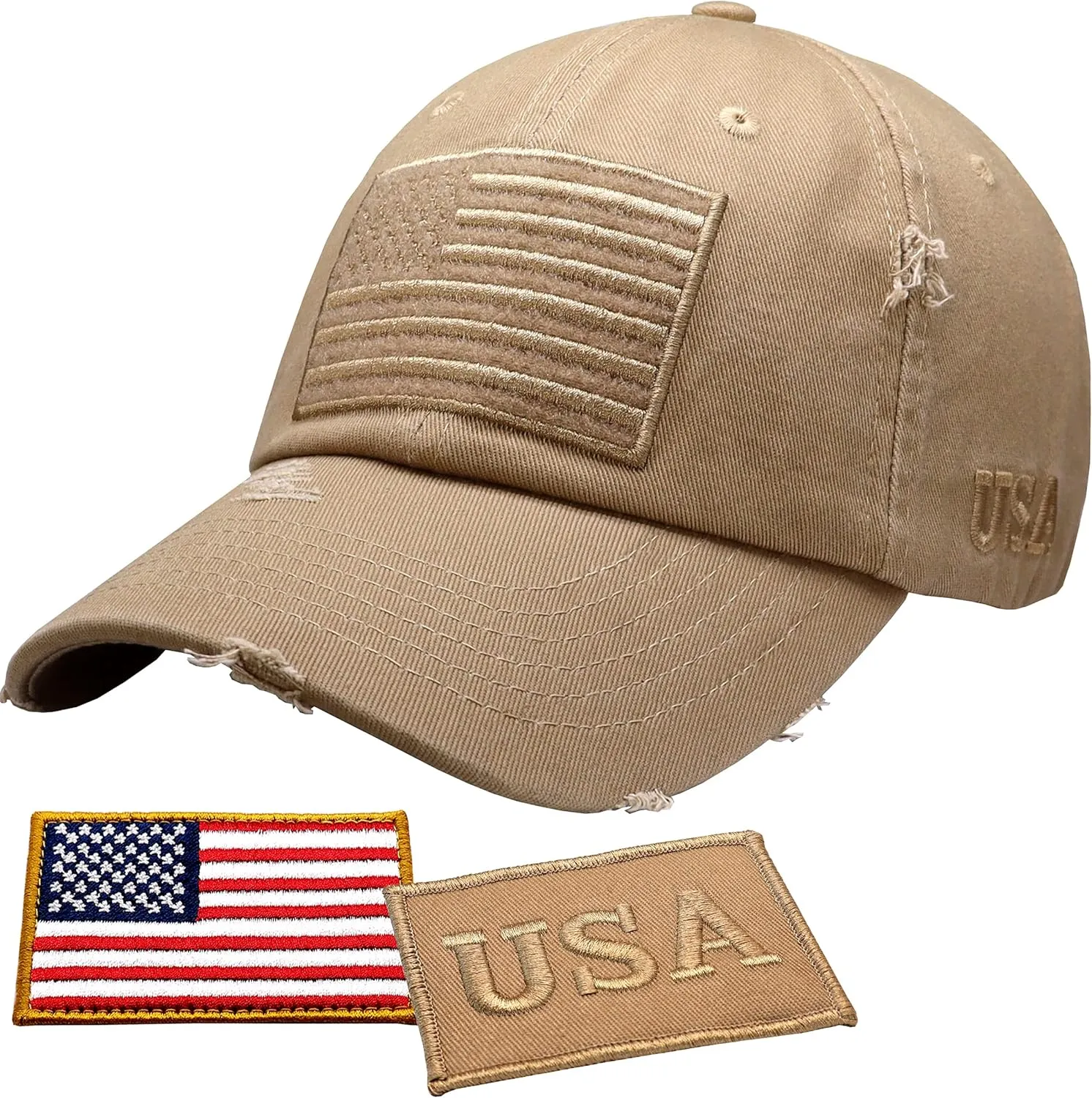 Antourage American Flag Unisex Baseball Hat for Men and Women | USA Flag Mesh Snapback Flat Visor Cap   2 Patriotic Patches